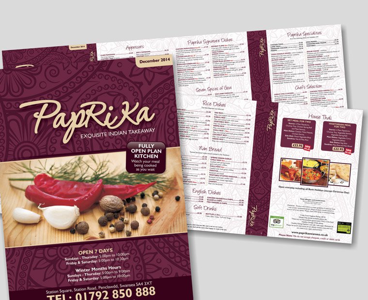 Picture of a B4 Menu Printing Standard Fold from Low Cost Menus.
