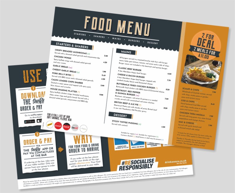 Picture of a Disposable and Single Use A4 Disposable Menus, Menu Printing from Low Cost Menus